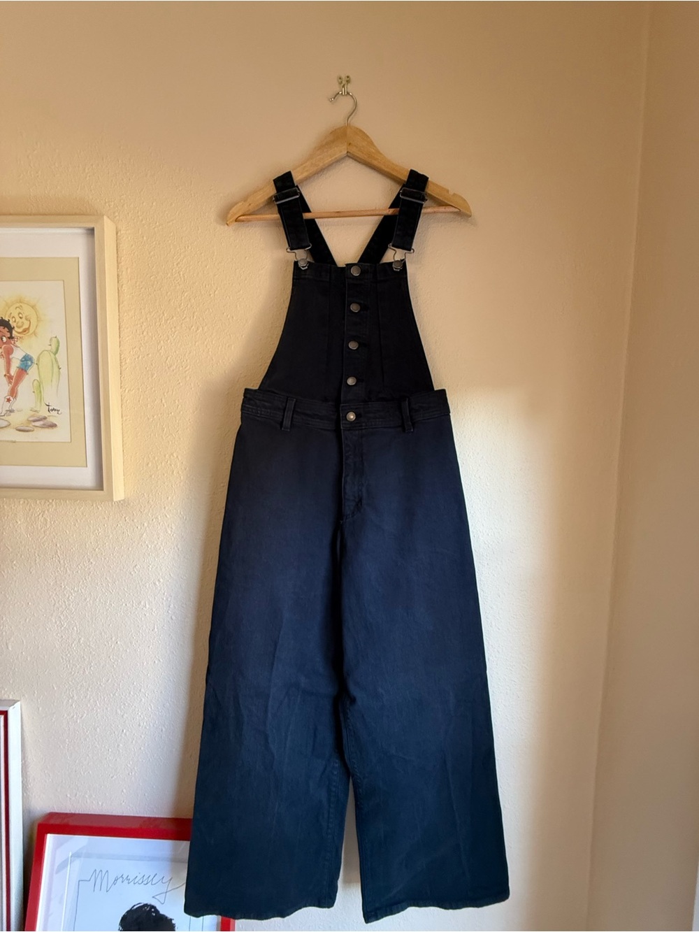 Women's Black Sailor Wide-Leg Denim Overalls
